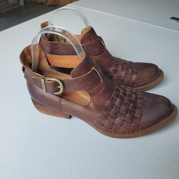 Born Shoes - Born Shoes Womens Size 7 Leather Woven Buckle Cut Out Ankle Booties Witch Whimsy